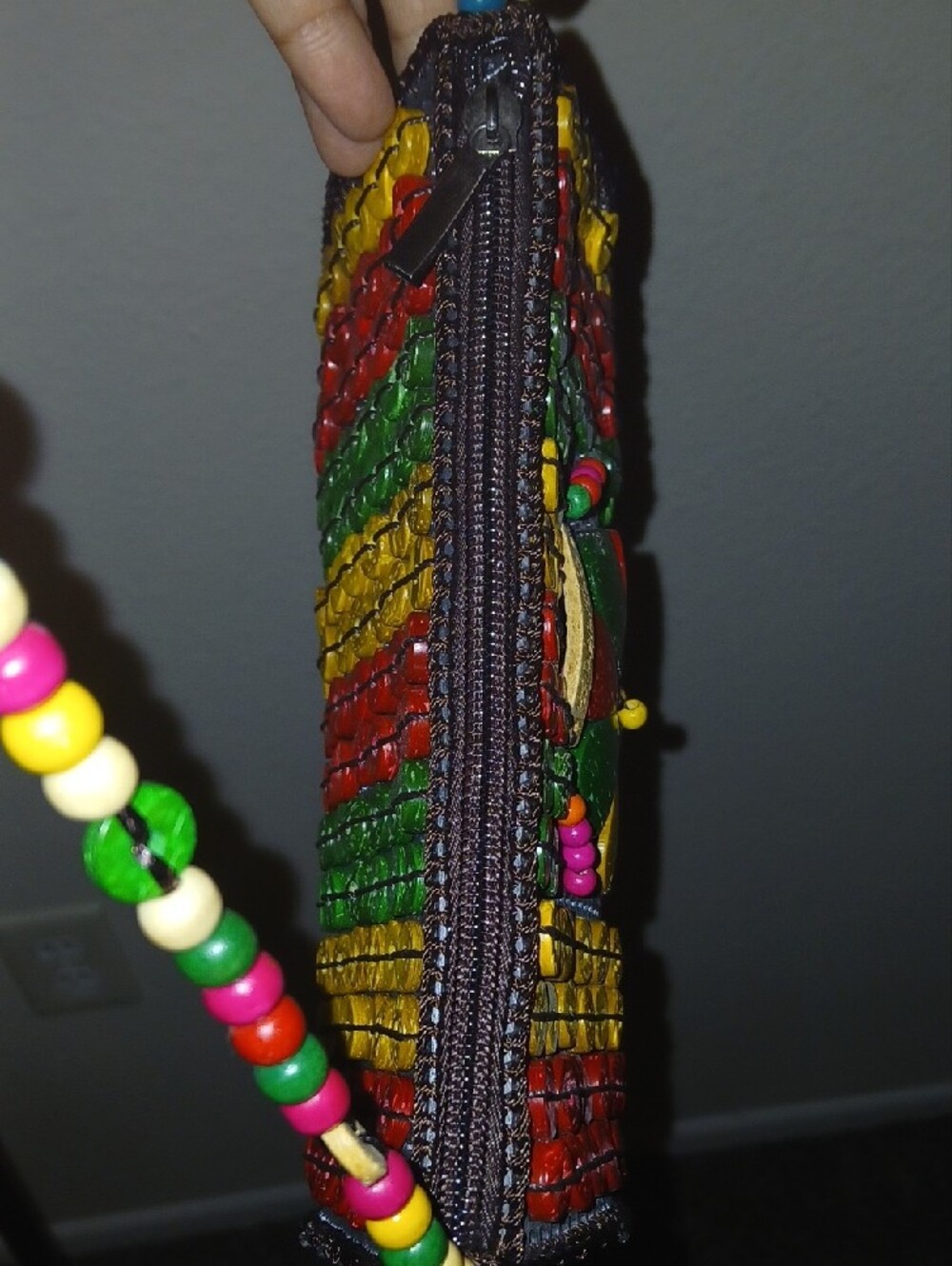 Jamaican Multicolor Beaded Flower Crossbody Bag - Picture 5 of 9